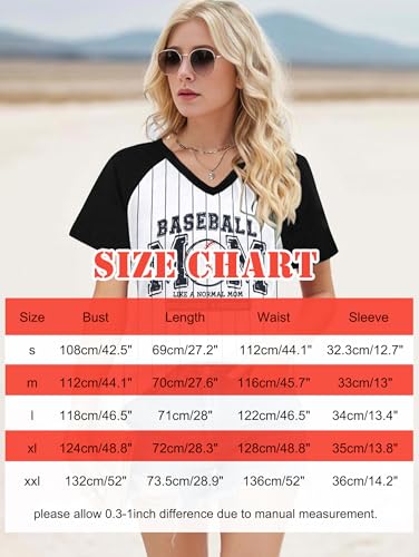 Baseball Mom Shirts for Women - Oversized V Neck Baseball Jersey Shirt Stripe Graphic Print Casual Tops Tees4