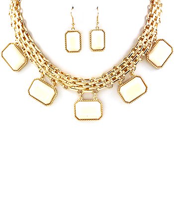 Women's Ivory Tone Coral Charm Necklace and Earring Set