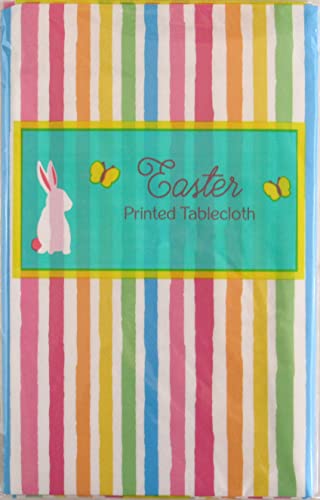 Mainstream Colorful Springtime Easter Brushed Lines Vinyl Flannel Back Tablecloth (60'' Round), White Background #TOP3