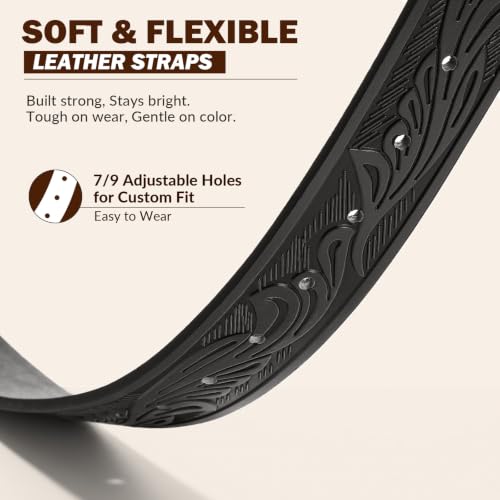 Image of SANSTHS Genuine Leather Cowboy Belts for Men Western Belt Buckle for Jeans | 1.5 inch Embossed Belt, Texas Longhorns Belt Buckle, Classic Western Style, for Cowboy, Cowgirl, Rodeos, Costume Party, Gifts