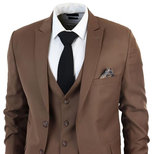 Men's Classic Brown Suit 3 Piece Tailored Fit Vintage Office Wedding Prom2