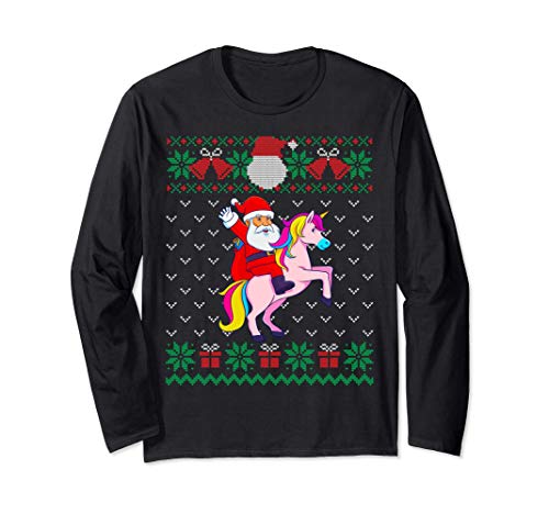 Santa Riding Unicorn, Pull De Noël Laid, Femmes Filles Manche Longue Cover