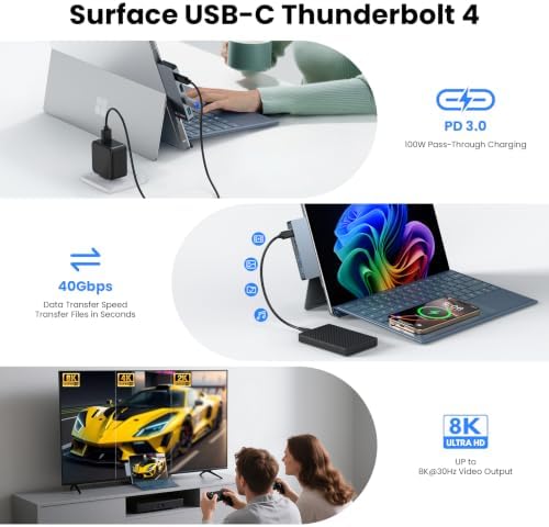 Surface Pro Docking Station 4-in-1 USB C Hub with HDMI USB 3.0/2.0 100W PD - 2
