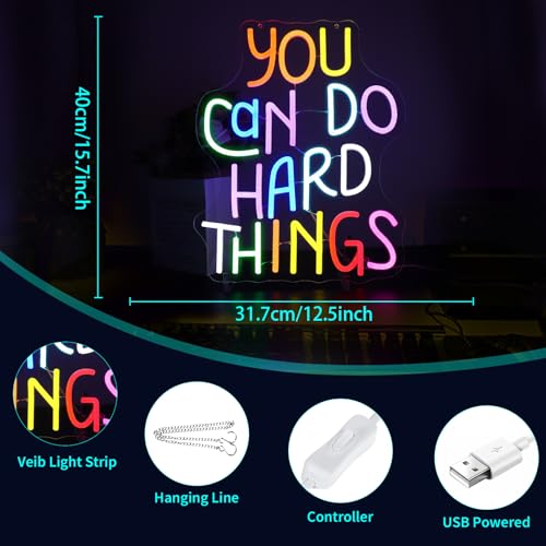 Image of Neon Sign for Wall Decor Led Light Sign Neon Light for Room Party Home Wall Decor USB Powered - You Can Do Hard Things
