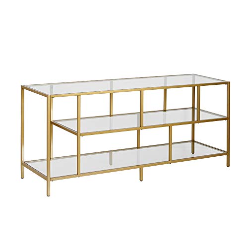 Henn&Hart Rectangular Tv Stand With Glass Shelves For Tv's Up To 60" In Brass, Tv Stands For The Living Room #TOP6