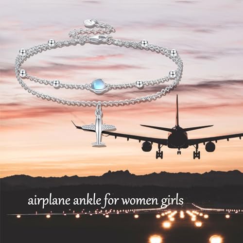 Tobillera de avión URONE de plata de ley 925 y piedra lunar para mujer 6
