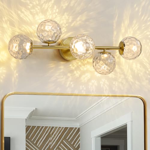 Image of ALIYIQI LED Bathroom Vanity Light Fixtures,Brushed Gold Brass Bathroom Light Fixtures