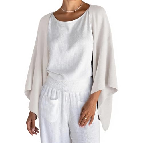 Women's Linen Cardigan 3/4 Sleeve Open Front Lightweight Kimono Shrugs Casual Loose Cover Ups