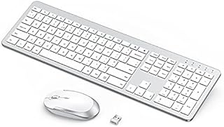 Wireless Keyboard and Mouse Set, Seenda Rechargeable Full Size Thin Wireless Keyboard and Mouse, Computer keyboard mouse combos for Laptop/PC/Smart TV, Silver & White