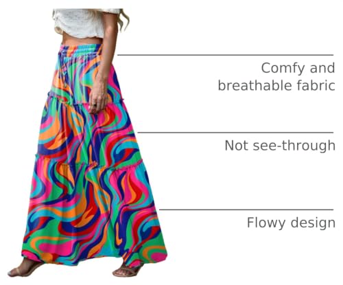 Image of Lepunuo Womens Casual Boho High Waisted Flowy Maxi Skirts Tiered Floral Long Skirts with Pockets for Summer Beach Vacation