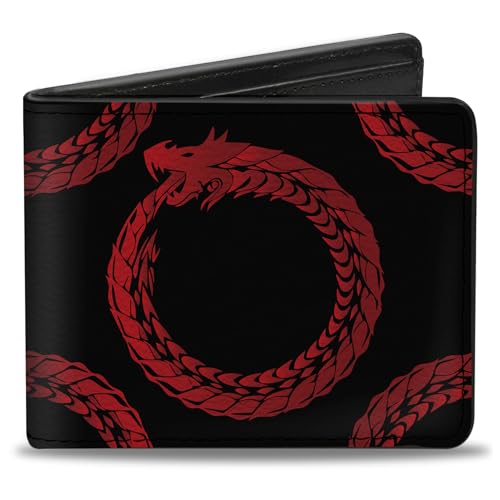 Buckle-Down Men's Wallet, Bifold, Dragon Ouroboros Black Reds, Vegan Leather, 4.0