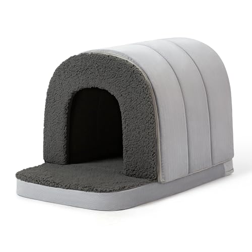 Pelzin Orthopädisches Indoor-Hundehaus - Hundeschlafhaus mit Eierkarton-Schaum, Zeltbett mit wasserdichter Innenhülle & Rutschsperre, Ideal für große Rassen, passt zu 92cm-Boxen (89x59cm), Holzkohle