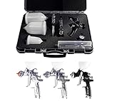 1 controlador de impacto Anest Iwata, 2 reguladores de aire comprimido, 3 boquillas de aire, 3 filtros de inserción 50 Mesh 297μ, 1 recipiente de 600 ml por pistola de pintura, una llave de pistola universal, un cepillo plano y dos cepillos redondos (15 mm y 5 mm), maletín estable y de alta calidad especialmente para este juego.