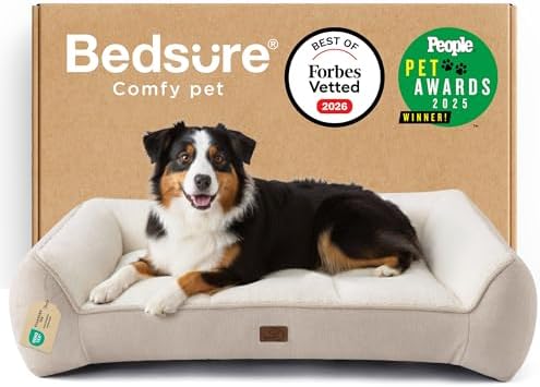 BEDSURE waschbares Hundebett Grosse Hunde - 114x81x24cm extra Dicke unterstützende Hundesofa mit wasserdichter Hülle, rutschfest Hundekorb große mit weichem plüsch Sherpa,Creme