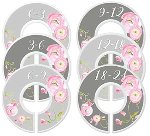 Image of Mumsy Goose Nursery Closet Dividers, Closet Organizers, Baby Girl Clothes Organizers Pink Grey Floral