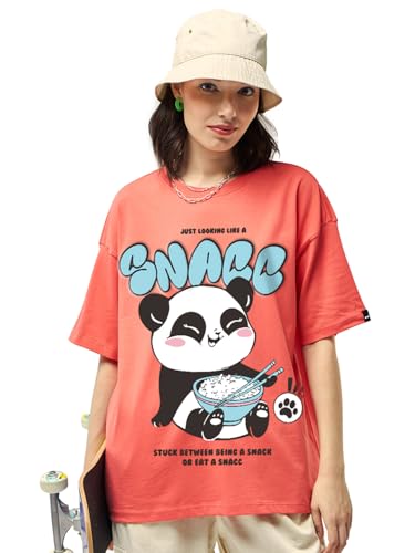 Image of Bewakoof Women's Being Cute is My Super Power Graphic Print 100% Cotton T-Shirt- Oversized Fit, Round Neck, Half Sleeve