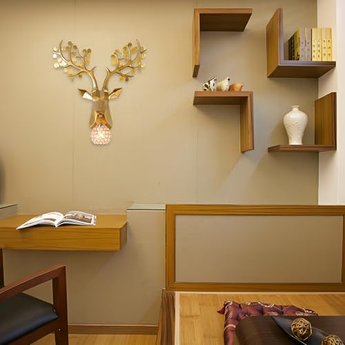Image of Solo Decor Resin Deer Head Wall Sconce Gold Crystal Ball Light Fixture Modern Antler Design Light Lamp for Living Room,Bedroom and Office Wall Decoration(Without Bulb)