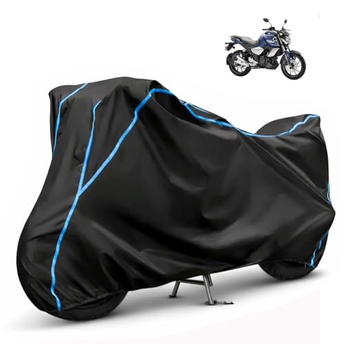 Image of Compatible with Yamaha FZ S FI Waterproof Two Wheeler Bike Body Cover Water Resistant, Heavy Duty, UV Rays, Dust & Scratch Protection for All-Modal & Variants (Black,Sky Blue Piping)
