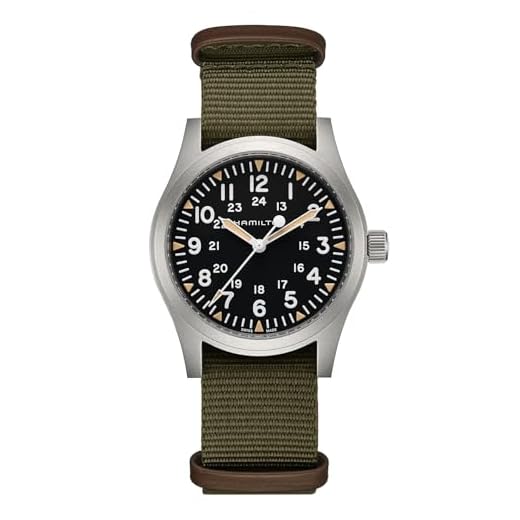 Hamilton Khaki Field Swiss Mechanical Watch 42mm Case, Black Dial, Green Textile NATO Strap (Model: H69529933)