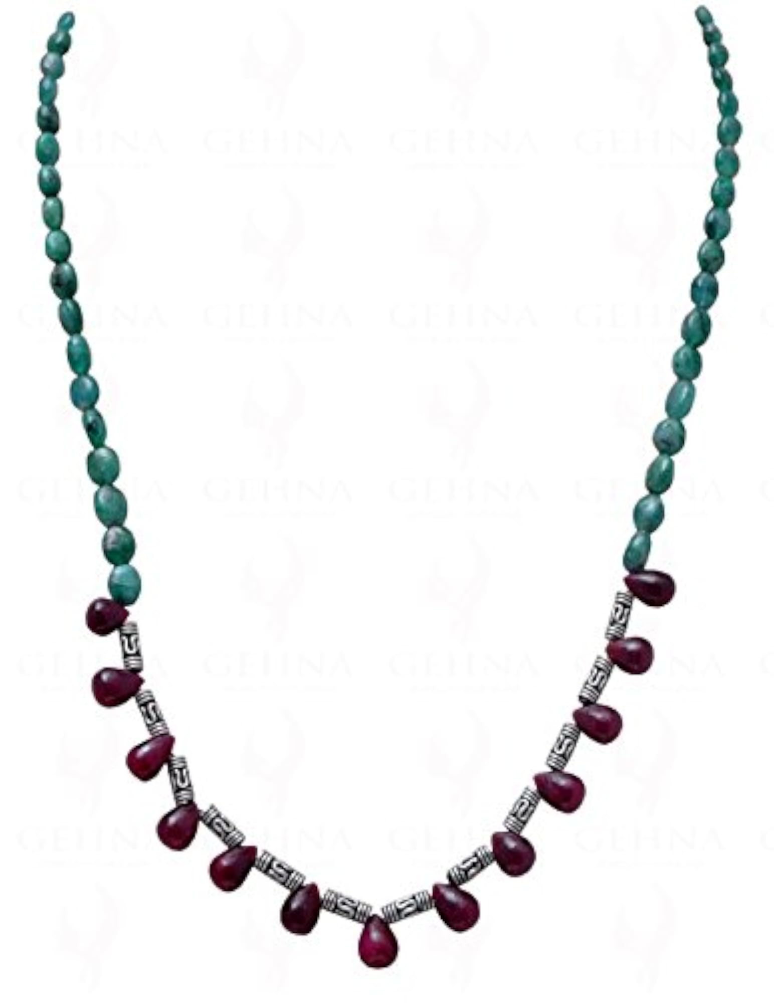 Jaipur Ruby Drops & Emerald Gemstone Bead Necklace