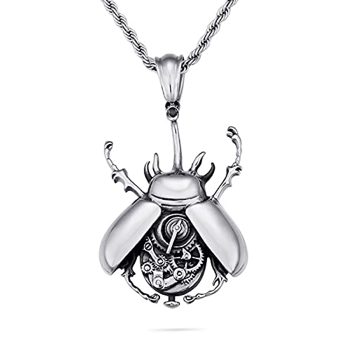 Collier acier inoxydable pendentif coccinelle mécanique gothique pour homme et femme 4.8x6.5cm