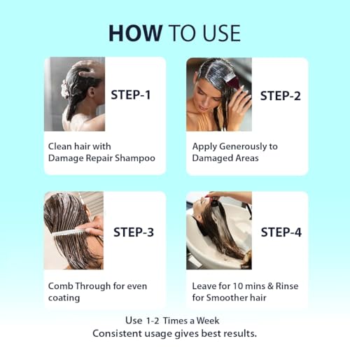 Image of Dermistry Keratin Damage Repair Hair Mask with Protein & Arginine for Dry Frizzy & Damaged Hair, Repairs Heat & Chemical Treated Hair Reduces Split Ends Adds Strength & Shine, Men & Women, 200ml