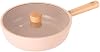 Neoflam FIKA Kitchen 10-Inch Nonstick Stir Frying Wok with Glass Lid, Healthy Cooking Non Stick Ceramic Coating Skillet with Wood Handle, Induction Compatible Multi Pan, Made in Korea (26cm)