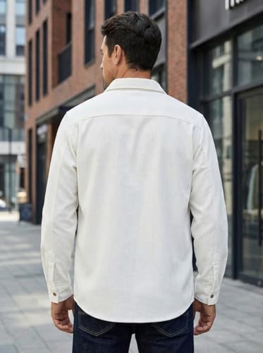 Image of IndoPrimo Men's Corduroy Shirt | Premium Ribbed Full Sleeve Casual Overshirt | Button-Down Solid Shirt with Chest Pocket | Regular Fit