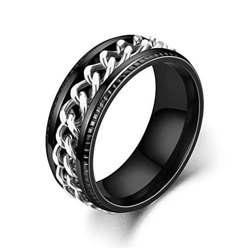 Udolfly Mens Fidget Rings Anxiety Rings For Men Women Chain Spinner Rings For Kids Teen Titanium Steel Rings Black Silver Size 5 #TOP2