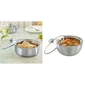 Borosil Stainless Steel Insulated Roti Server, 2.5 litres, Silver & Stainless Steel Insulated Curry Server, 2.7 litres, Silver Combo