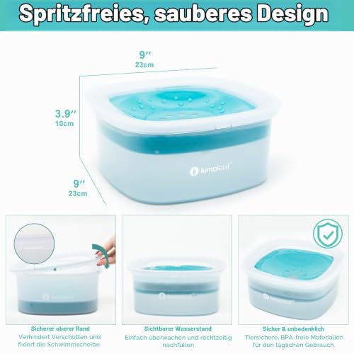 LumoLeaf Wassernapf für Hunde, kein Verschütten, langsamer Futterspender, hält Maul trocken, tropffreies Design (2L Blau)