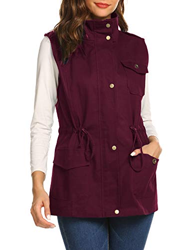 Beyove Womens Lightweight Sleeveless Military Anorak Drawstring Jacket Vest