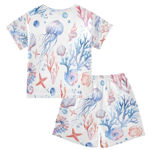 senya Jellyfish Seahorse Summer Pajamas Set Short Cotton Sleepwear 2 Piece2