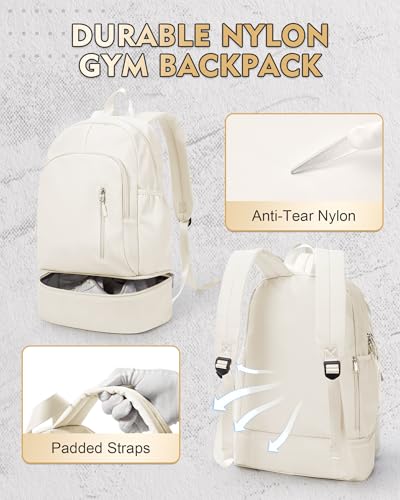 Image of Gym Backpack for Women Men, Lightweight Gym Bag with Shoe Compartment, Waterproof Sports Backpack with Wet Pocket for Yoga Fitness Sports, Beige