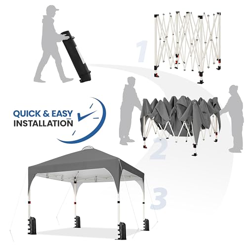 Yaheetech Pop Up Gazebo, 3x3m Instant Foldinng Shelter with Wheeled Bag, 4 Sandbags, 4 Ropes, 12 Stakes, Metal Frame, Adjustable Height, Top Air Vent, Dark Grey - Image 4