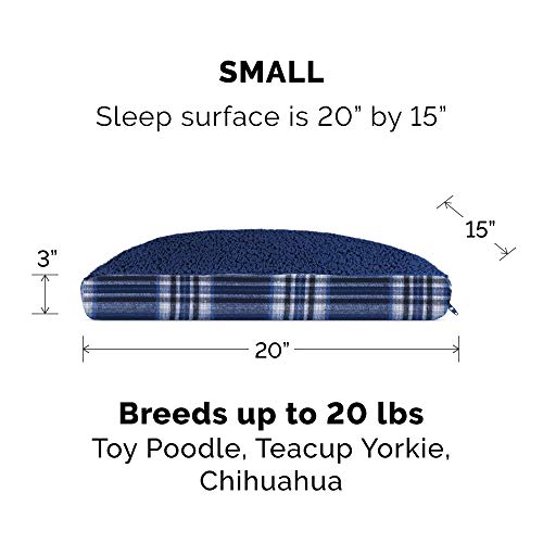Image of Furhaven Pillow Dog Bed for Small Dogs w / Removable Washable Cover - Sherpa & Plaid Flannel Mattress - Midnight Blue, Small
