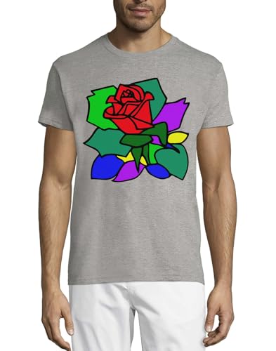 T-shirt coton homme gris imprimé rose art abstrait à col rond