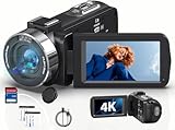Caméscope 4K Caméra Vidéo, HD 80MP 30FPS Vision Nocturne Infrarouge Zoom Numérique 18X Web...