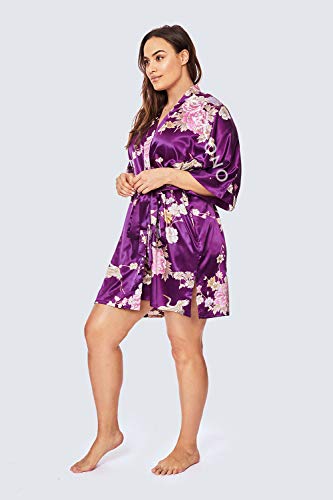 Image of KIM+ONO Satin Short Kimono Plus Size Robe for Women - Bridal Gift, Maternity & Lingerie Robe, Machine Washable