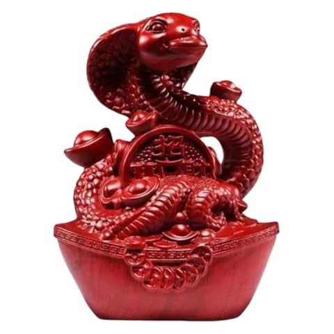 UKZMN Wooden Snake Statue Chinese Feng Shui Snake Figurine 2025 Year of The Snake Gift Sculpture for Luck Success Home Decor New Year Decoration 3.15 Inch (Red) Cover
