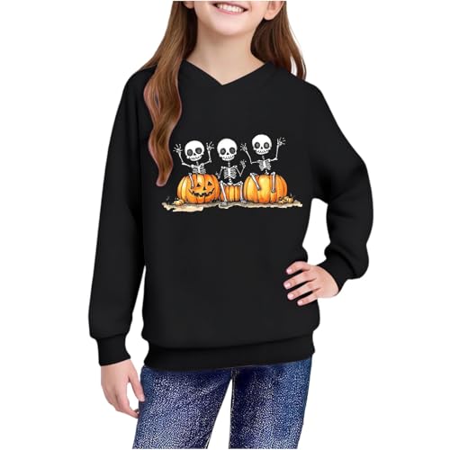 Girls Oversized Skeleton Halloween Hoodies Long Sleeve Loose Hooded Sweatshirts Casual Pullover Tops for 3-14 Years4