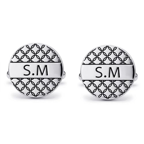 Image of TRUESILVER ACPL 925 Sterling Silver Personalized Customized Engraved Initial or Name Designer Cufflinks for Men, Boys, Fathers and Grand Father
