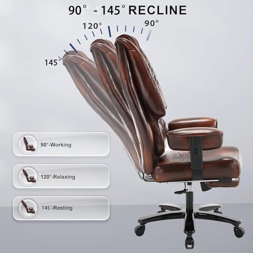 Image of 500LBS Big and Tall Office Chair, Reclining Office Chair with Footrest, Heavy Duty Executive Chair with Adjustable Armrests, PU Leather Extra Wide Seat Ergonomic Computer Desk Chair, Brown