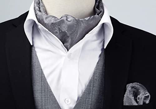 Hisdern Ascot Ties For Men Paisley Self Tie Ascot And Pocket Square Set Classic Woven Mens Cravat Handkerchief For Wedding #TOP1