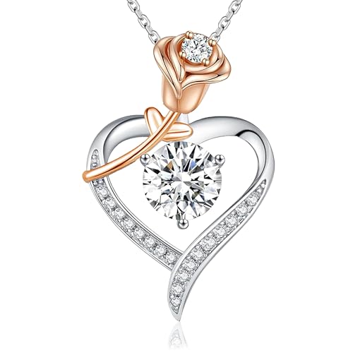 immobird 2 Carat Moissanite Necklace for Wife S925 Silver Rose Heart Necklaces for Women Girlfriend Special Occasions Gifts