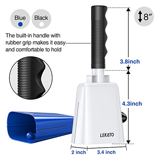 8 Inch Steel Cow Bell With Handle, 2-Pack Noise Makers Cowbell For Sport Events Cheering Hand Bell For Football Games,Party, Concert, Graduations, School, Farm Ranch(Blue+White) #TOP18