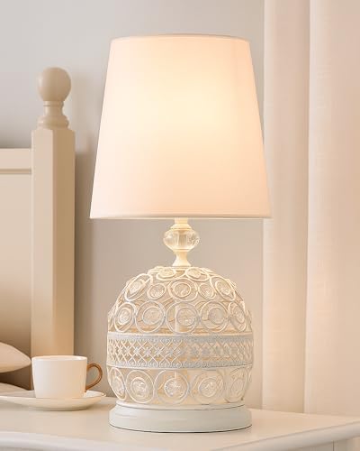 Image of Homesake Modern Small Crystal Table Lamp, Contemporary Bedroom Bedside Nightstand Lamp, Morden Minimalist, Desk Globe Lamp for Living Room Girls Kids Room, Fabric Shade (White)