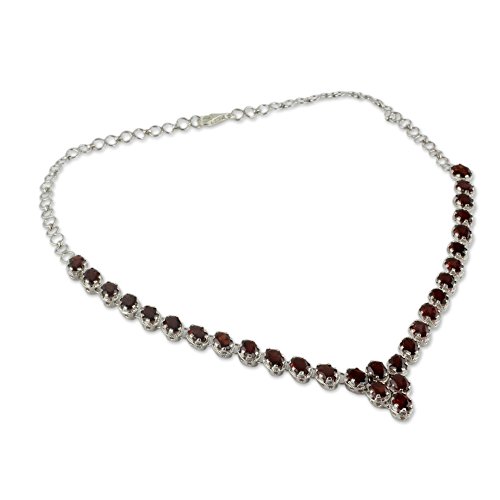 Novica Handmade Garnet Y Necklace Fair Trade Choker .925 Sterling Silver Love Rhodium Plated Red India Bollywood Birthstone Romantic [15.75 In L X 0.8 In W] 'Cascading Crimson' #TOP16