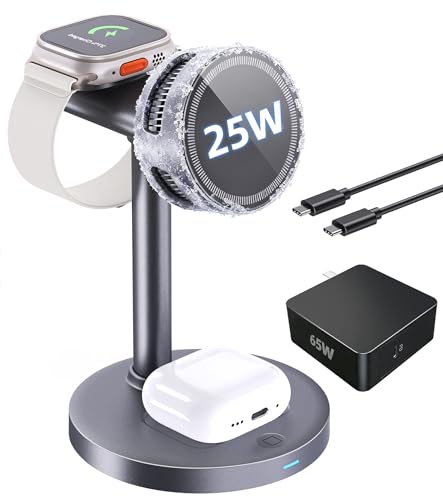 Station de charge 3 en 1 sans fil Qi2.2 25W compatible iPhone 17, Watch et AirPods
