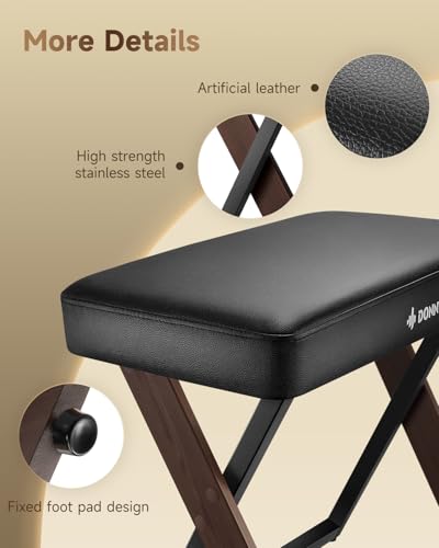 Donner Piano Bench DKB-300 Home Style Keyboard Stool with Thick Padding, Metal Keyboard Seat Piano Chair with Cushion, Walnut Wood Color - image 5